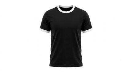 Black ringer T-shirt featuring contrasting white collar and sleeve cuffs, crafted from soft premium cotton for everyday comfort.