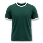 Olive green ringer T-shirt featuring white contrast collar and sleeve cuffs with a soft premium cotton fabric.