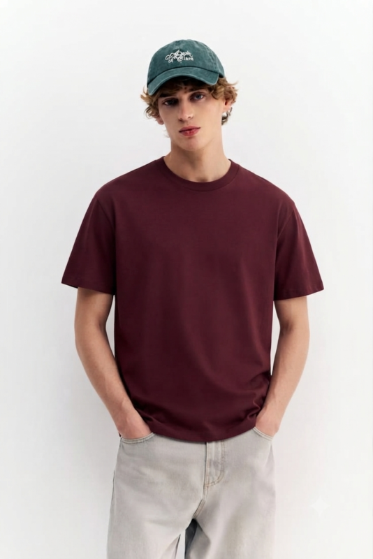 burgundy basic T-shirt crafted from premium Polyvar fabric with a clean minimalist design for everyday comfort.