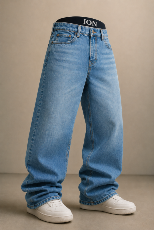 Light blue boyfriend ION jeans featuring a relaxed fit, classic five-pocket design, and premium ION fabric for everyday comfort.